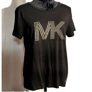 Michael Michael Kors Black Oversized Tee, Riveted Initials, Large